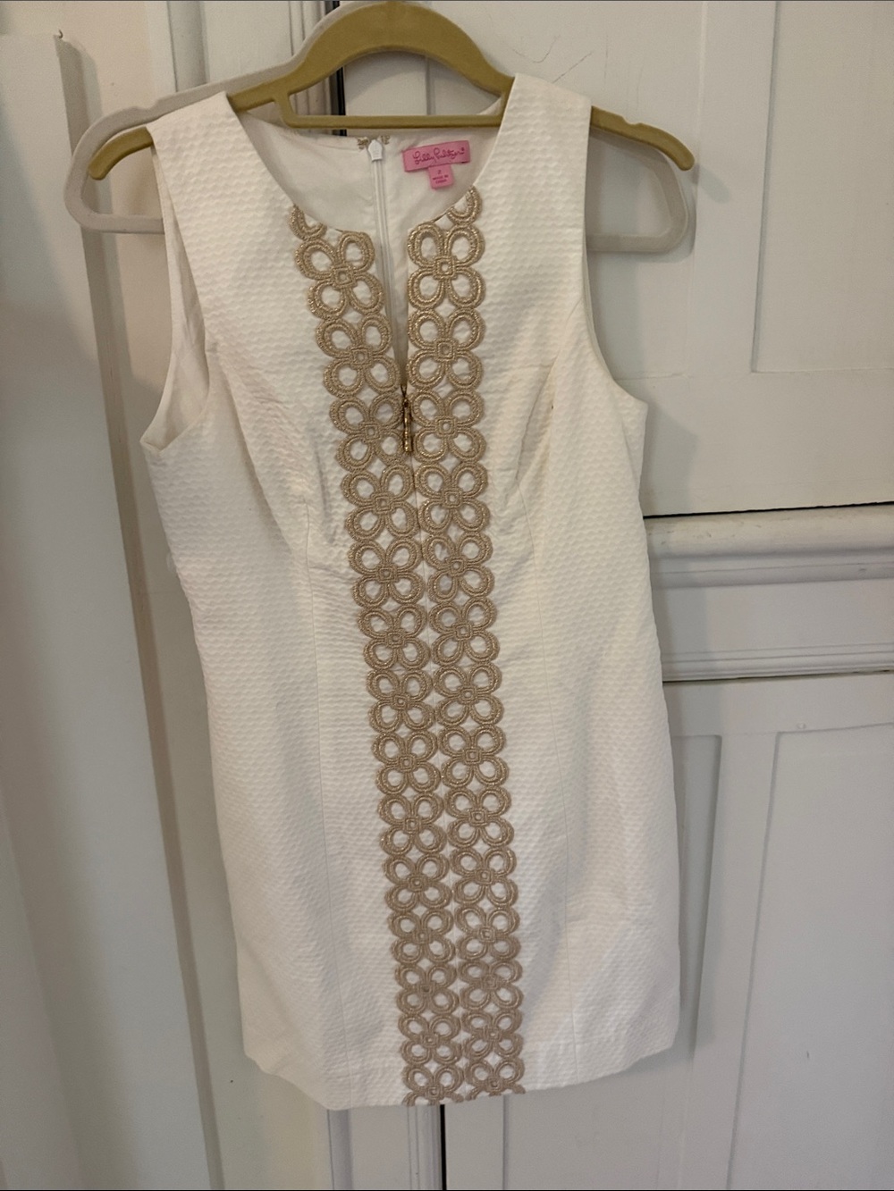 Lilly Pulitzer White Sleeveless Shift Dress with Gold Trim Detail